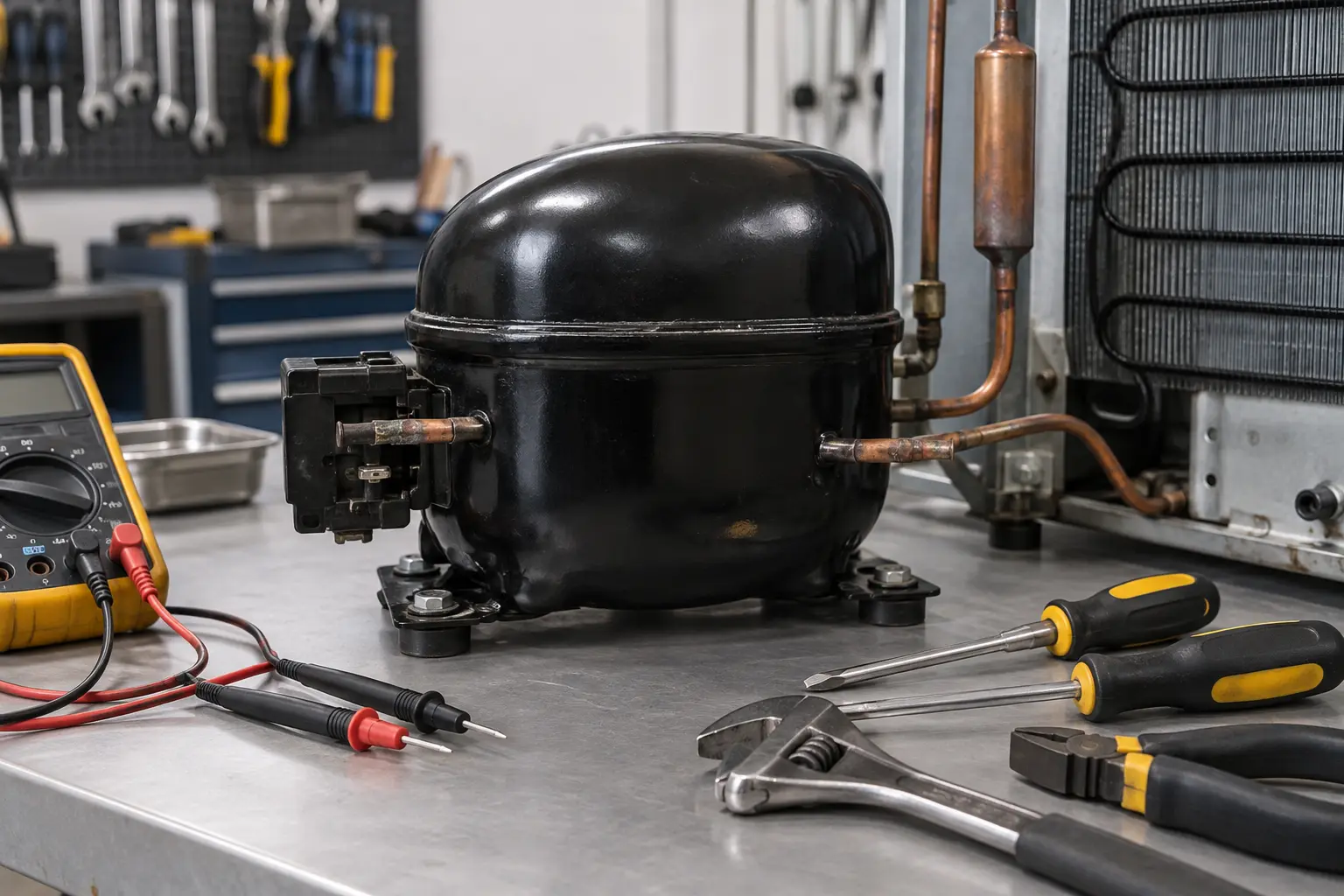 Compressor de geladeira e ferramentas de manutenção